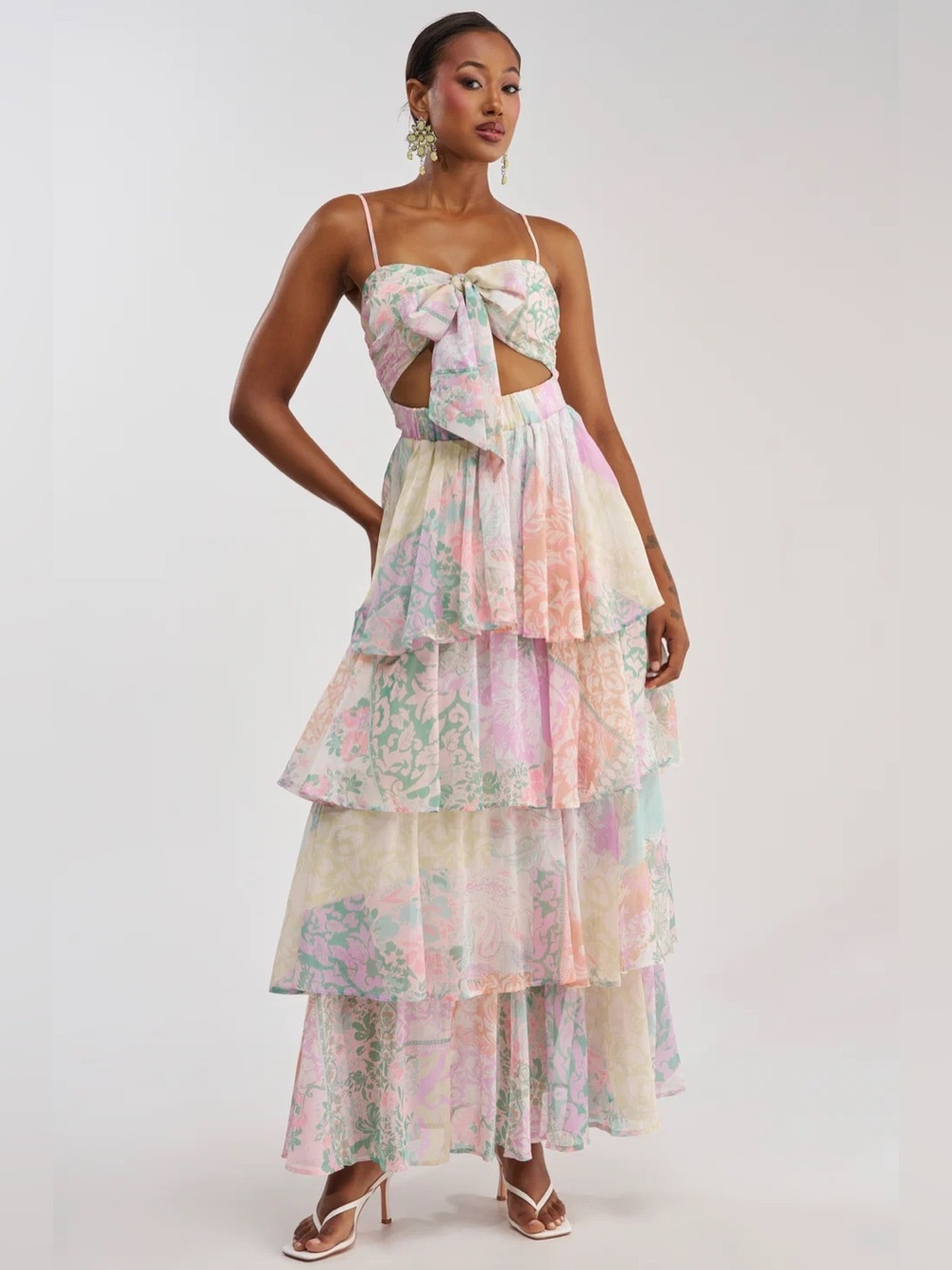 Akira DAY DREAMER MULTICOLORED CHIFFON MAXI DRESS